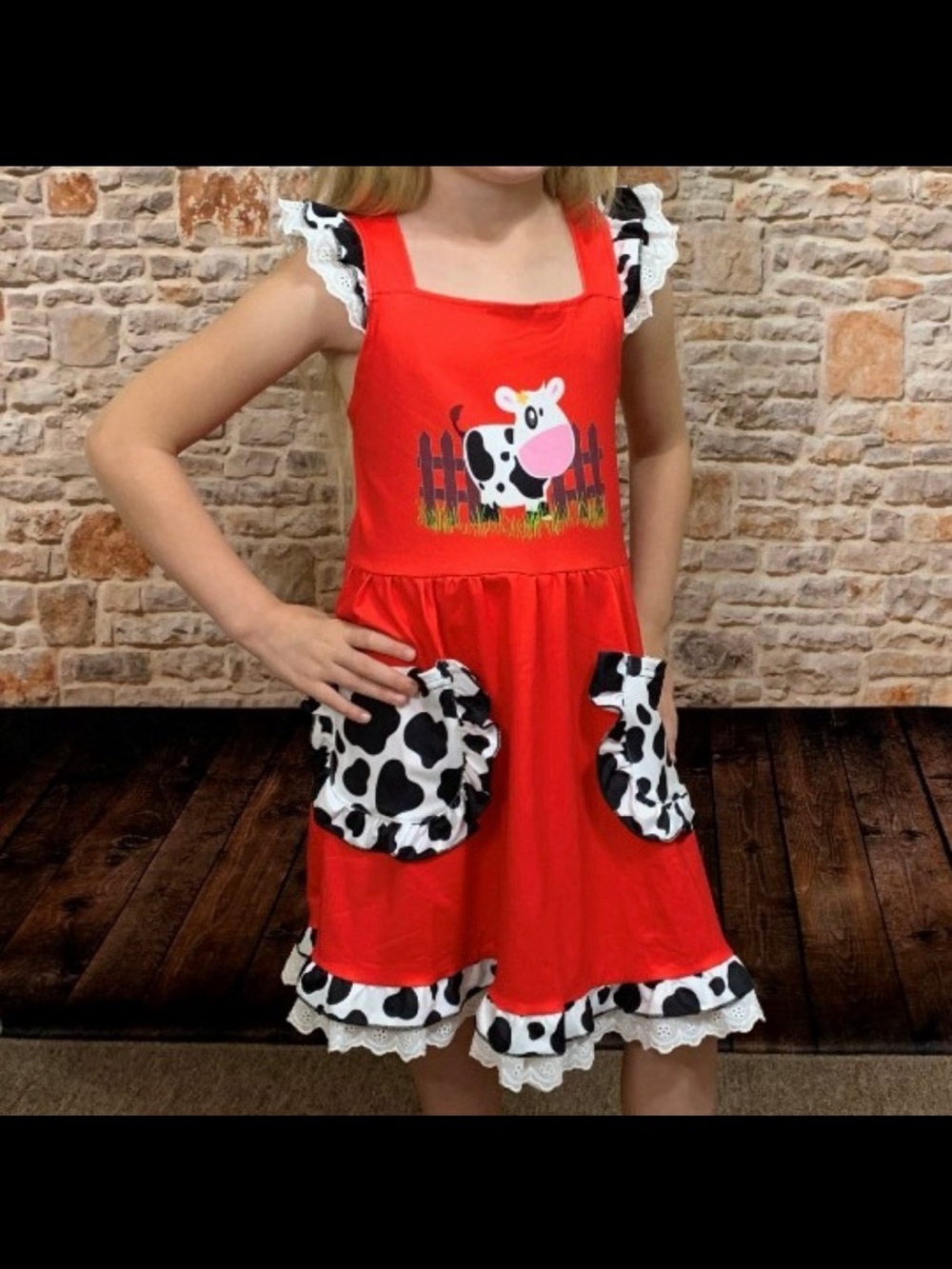 NWT Boutique Girl's Cow Print Ruffle Red Dress